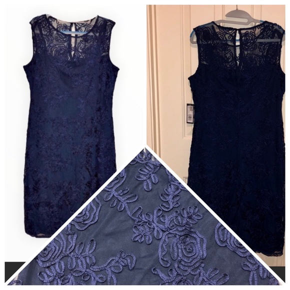 NWT Onyx Nite Navy Floral Lace Soutache Occasion Dress - Picture 2 of 12